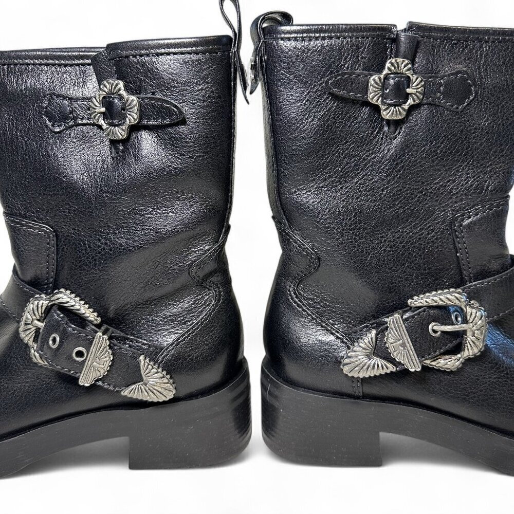Larroude Women's Hardy Buckle Black Moto Boot EU 37.5 NEW IN BOX - Picture 5 of 16